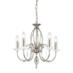 Elstead Premium Kronleuchter in Nickel Metall 5-flammig< Designerlampen|Kristalllampen