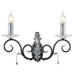 Wandleuchten|Designerlampen*Elstead Prunkvolle Wandlampe Schwarz Silber floral mit Kristall