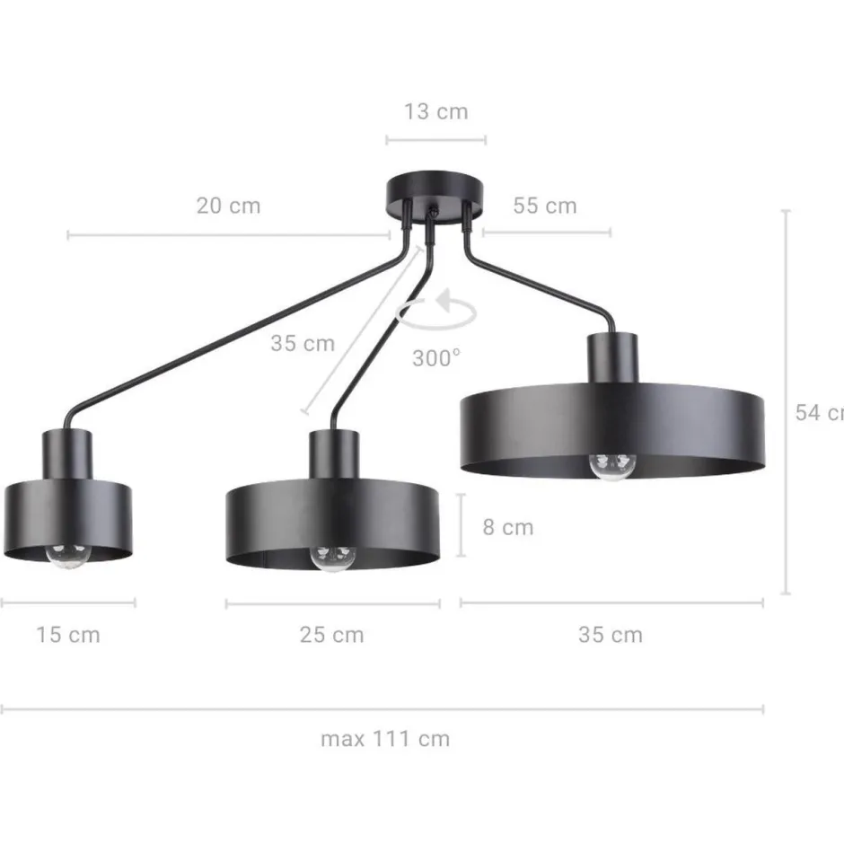 Deckenleuchten|Wohnzimmerlampen*Sigma Retro Deckenleuchte Schwarz Metall 3-flammig auffällig