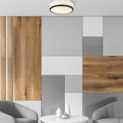 Searchlight Runde Deckenlampe Bad Ø 29 cm Glas Weiß Schwarz blendarm< Deckenleuchten|Flurlampen