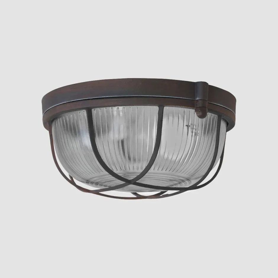 Deckenleuchten|Badezimmer Lampe*Steinhauer Runde Deckenlampe Braun Riffelglas Metall E27 Bullauge