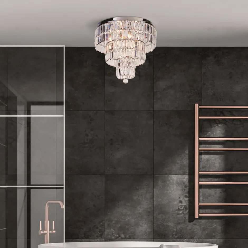 Searchlight Runde Deckenlampe IP44 Glas Metall Ø50 cm in Chrom< Metall Lampen|Glaslampen