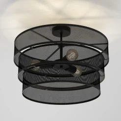 Deckenleuchten|Badezimmer Lampe*Luminex Runde Deckenlampe Metall Schwarz E27 Ø55 cm Industrial