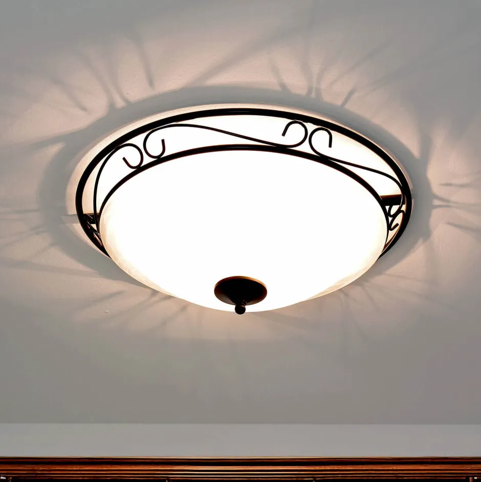 Glaslampen|Holzlampen*Easylight Runde Deckenlampe Rustikal Ø47cm Glas ATHEN