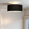Wohnzimmerlampen|Stofflampen*Sollux Runde Deckenlampe Schwarz Ø 30 cm blendarm Stoff Glas