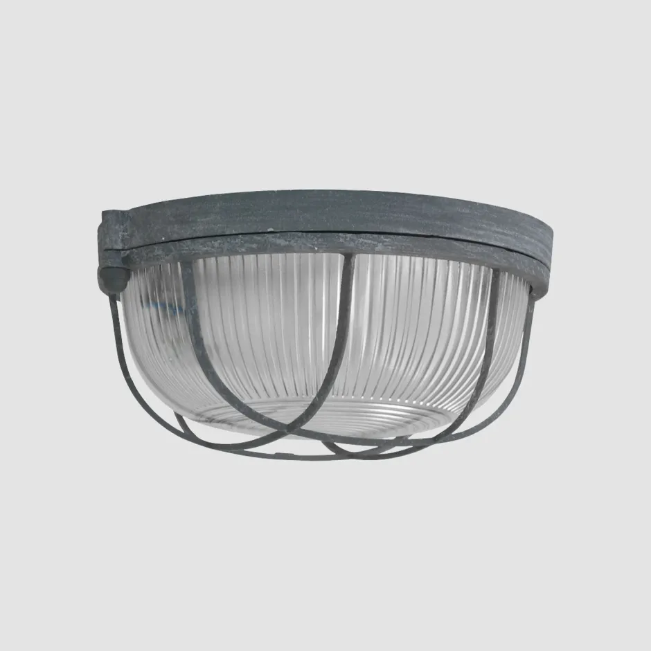 Steinhauer Runde Deckenleuchte Grau Riffelglas Metall E27 Bullauge< Deckenleuchten|Badezimmer Lampe