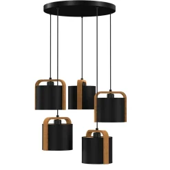 Luminex Runde Hängelampe blendarm Stoff Holz Metall E27 Ø61 cm< Hängelampen|Bürolampen