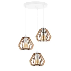 Hängelampen|Bürolampen*Belis Runde Hängelampe E27 Holz Metall Weiß B:35 cm gemütlich