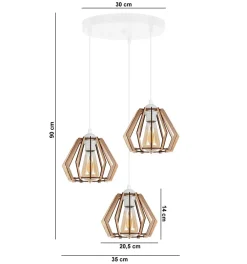 Hängelampen|Bürolampen*Belis Runde Hängelampe E27 Holz Metall Weiß B:35 cm gemütlich