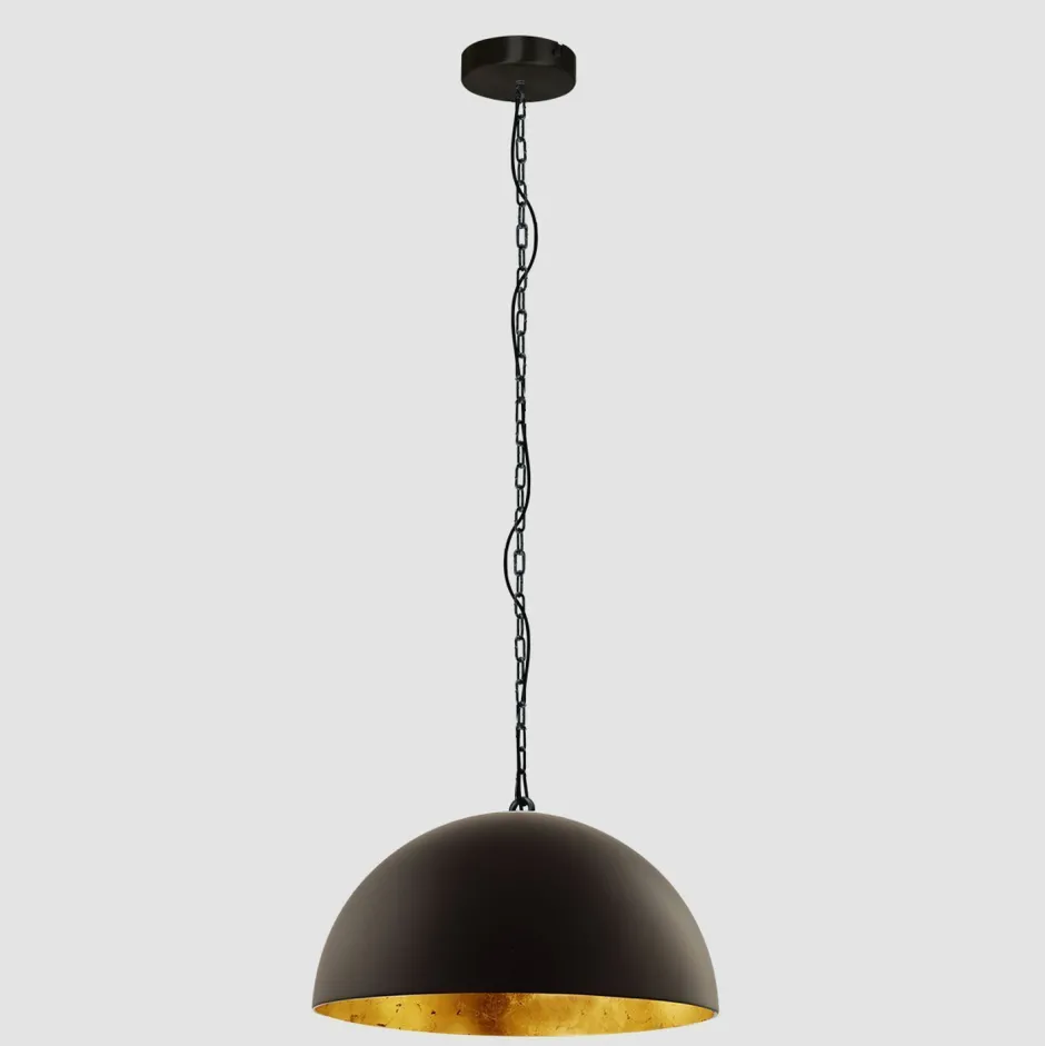 Steinhauer Runde Hängelampe Metall in Schwarz Gold 50 cm Modern< Hängelampen|Bürolampen