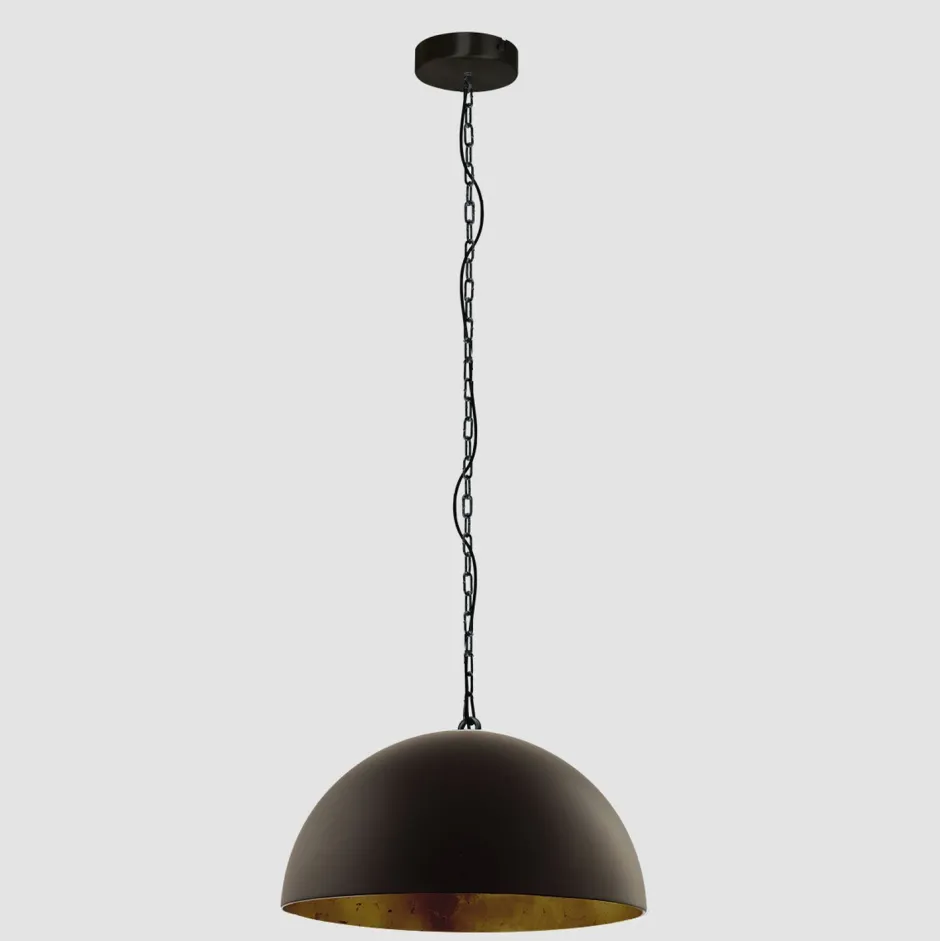 Steinhauer Runde Hängelampe Metall in Schwarz Gold 50 cm Modern< Hängelampen|Bürolampen