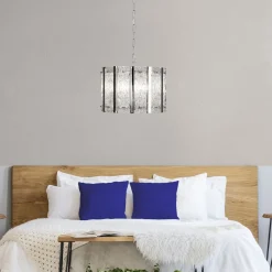 Wohnzimmerlampen|Esszimmer Lampen*Searchlight Runde Hängelampe Regenglas Metall E14 Ø39 cm Modern