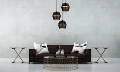 Hängelampen|Bürolampen*Belis Runde Hängelampe Schwarz Gold Metall B:45 cm E27 3-flmg