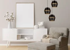 Hängelampen|Bürolampen*Belis Runde Hängelampe Schwarz Gold Metall B:45 cm E27 3-flmg