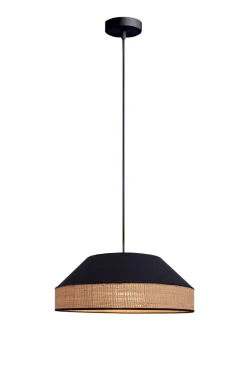Belis Runde Hängelampe Stoff Rattan Schwarz Natur E27 Ø45 cm< Hängelampen|Bürolampen