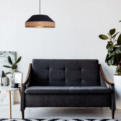 Belis Runde Hängelampe Stoff Rattan Schwarz Natur E27 Ø45 cm< Hängelampen|Bürolampen