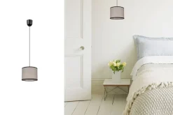 Hängelampen|Bürolampen*Belis Runde Hängelampe Stoff Schwarz Beige E27 Ø20 cm Modern