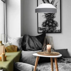 Belis Runde Hängelampe Stoff Weiß Grau E27 Ø45 cm blendarm< Hängelampen|Bürolampen