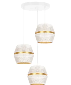 Hängelampen|Bürolampen*Belis Runde Hängelampe Weiß Gold Metall B:45 cm E27 3-flmg