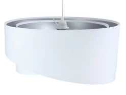 BPS Koncept runde Hängelampe Weiß Silber Stoff Esstisch< Moderne Lampen|Wohnzimmerlampen