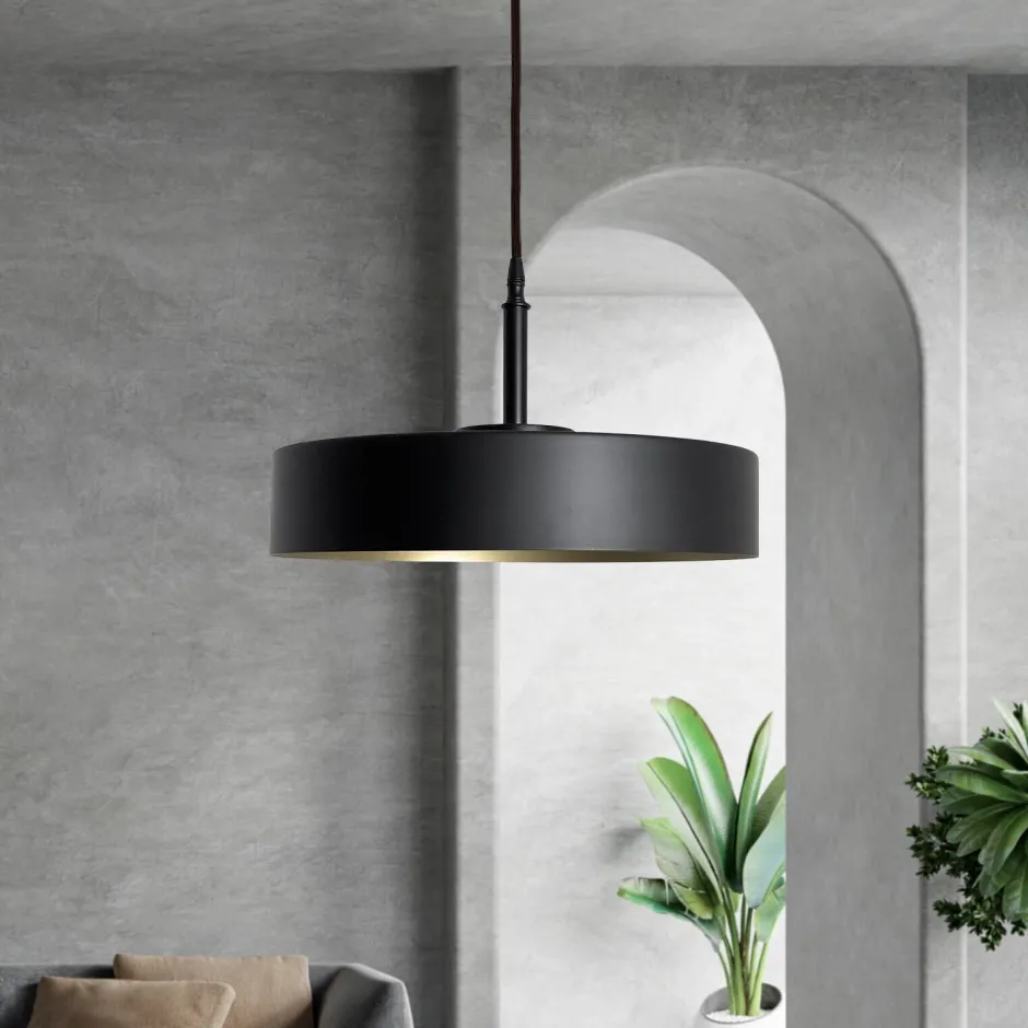 Giovanni Battista Runde Hängeleuchte Schwarz Gold E27 Ø 40 cm Messing Eisen< Hängelampen|Feuchtraumleuchten