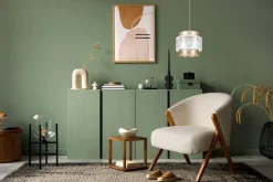 Belis Runde Hängeleuchte Stoff Weiß Gold Ø20 cm E27 gemütlich< Hängelampen|Bürolampen