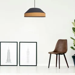 Belis Runde Hängeleuchte Stoff wohnlich Schwarz Natur B:45 cm< Hängelampen|Bürolampen