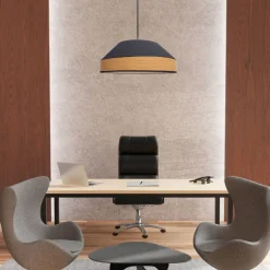 Belis Runde Hängeleuchte Stoff wohnlich Schwarz Natur B:45 cm< Hängelampen|Bürolampen