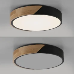 Deckenleuchten|Flurlampen*Just Light Runde LED Deckenlampe Holz Ø32 cm Schwarz Natur 2520 lm