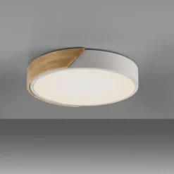 Just Light Runde LED Deckenlampe Holz Ø32 cm Weiß Natur 2520 lm< Deckenleuchten|Flurlampen