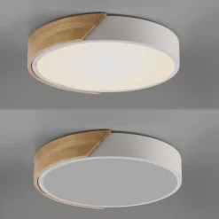 Just Light Runde LED Deckenlampe Holz Ø32 cm Weiß Natur 2520 lm< Deckenleuchten|Flurlampen