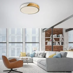 Just Light Runde LED Deckenlampe Holz Ø32 cm Weiß Natur 2520 lm< Deckenleuchten|Flurlampen