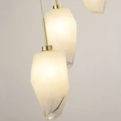 Bürolampen|Wohnzimmerlampen*Searchlight Runde Pendelleuchte Glas Metall Ø32 cm in Messing Weiß