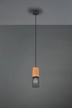 Hängelampen|Bürolampen*Trio Reality Runde Pendelleuchte Holz Metall Ø10 cm E27 wohnlich