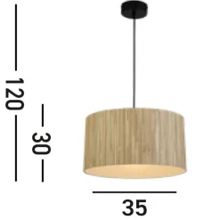 Searchlight Runde Pendelleuchte Holz Metall E27 B:35 cm natürlich< Wohnzimmerlampen|Esszimmer Lampen