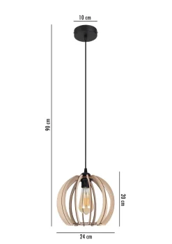 Hängelampen|Bürolampen*Belis Runde Pendelleuchte Holzschirm Metall E27 Kugel Ø24 cm