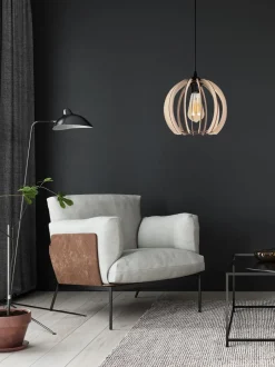 Hängelampen|Bürolampen*Belis Runde Pendelleuchte Holzschirm Metall E27 Kugel Ø24 cm