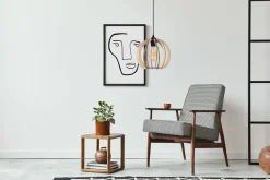 Hängelampen|Bürolampen*Belis Runde Pendelleuchte Holzschirm Metall E27 Kugel Ø24 cm