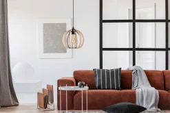 Hängelampen|Bürolampen*Belis Runde Pendelleuchte Holzschirm Metall E27 Kugel Ø24 cm