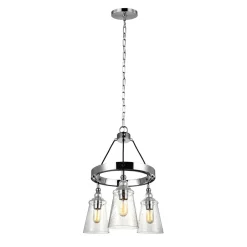 Elstead Runde Pendelleuchte Metall Glas Ø 47,9 cm Chrom 3-flammig E27< Hängelampen|Bürolampen