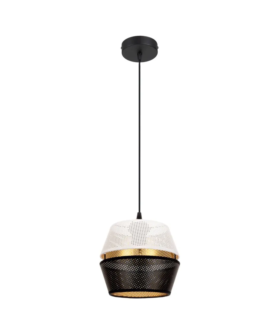 Hängelampen|Bürolampen*Belis Runde Pendelleuchte Metall Schwarz Weiß Gold E27 Ø20 cm