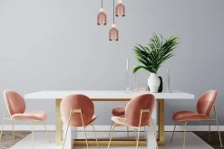 Hängelampen|Bürolampen*Belis Runde Pendelleuchte Pink Metall Holz 3-flmg E27 Ø36 cm