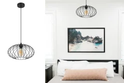 Belis Runde Pendelleuchte Schwarz Metall Ø34 cm E27 Retro< Hängelampen|Bürolampen