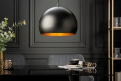 Invicta Interior Runde Pendelleuchte Schwarz Gold Metall Ø30 cm Retro< Bürolampen|Feuchtraumleuchten