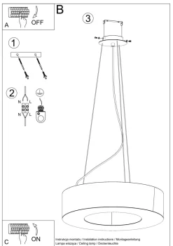 Hängelampen|Esszimmer Lampen*Sollux Runde Pendelleuchte Stoff Ø 70 cm Weiß blendarm 6x E27