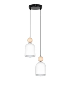 Hängelampen|Bürolampen*Belis Runde Pendelleuchte Weiß Metall Holz 2-flmg E27 Ø21 cm