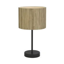 Wohnzimmerlampen|Metall Lampen*Searchlight Runde Tischlampe Bambus Metall E14 37 cm Schwarz Natur