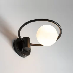 Sigma Runde Wandleuchte Glas Kugel Metall Schwarz Ø12 cm G9< Wandleuchten|Flurlampen