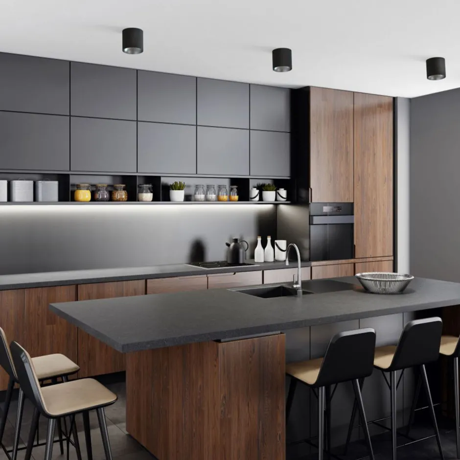 Moderne Lampen|Küchenlampen*Nowodvorski Runder Deckenstrahler in Schwarz Silber Ø12,7cm