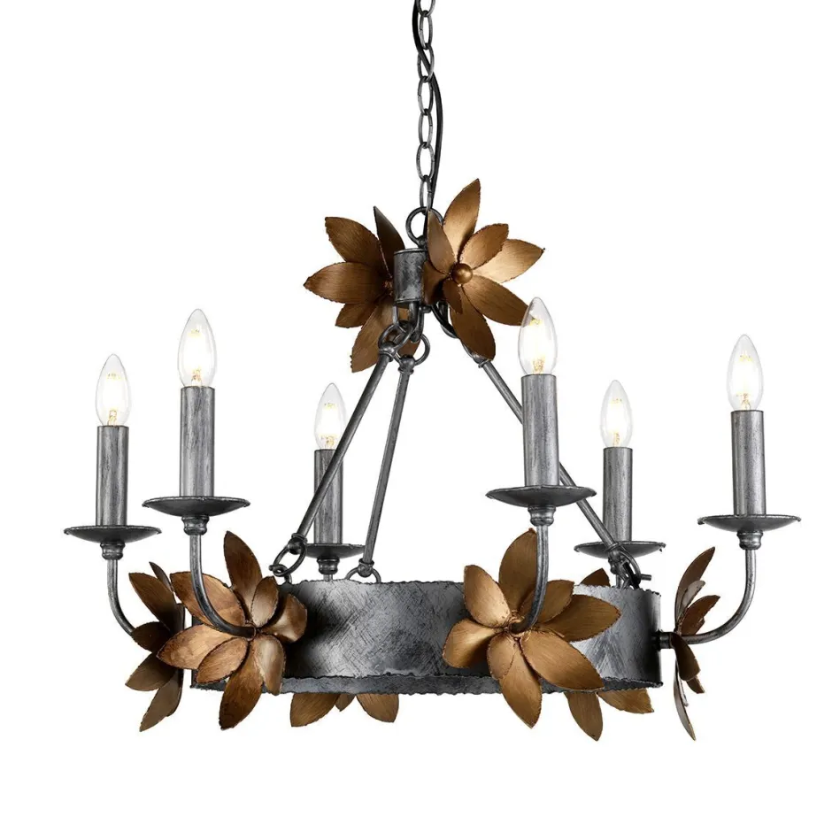 Florale Lampen|Kronleuchter*Elstead Runder Kronleuchter Rustikal verstellbar bis 2,8m